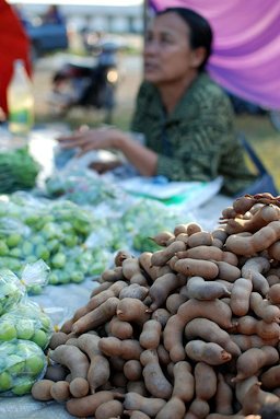 Tamarind sold at a rural market near the village of Mae On, Chiang Mai province, Thailand.