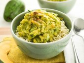 Japanese Noodles with Creamy Pumpkin and Avocado Sauce.